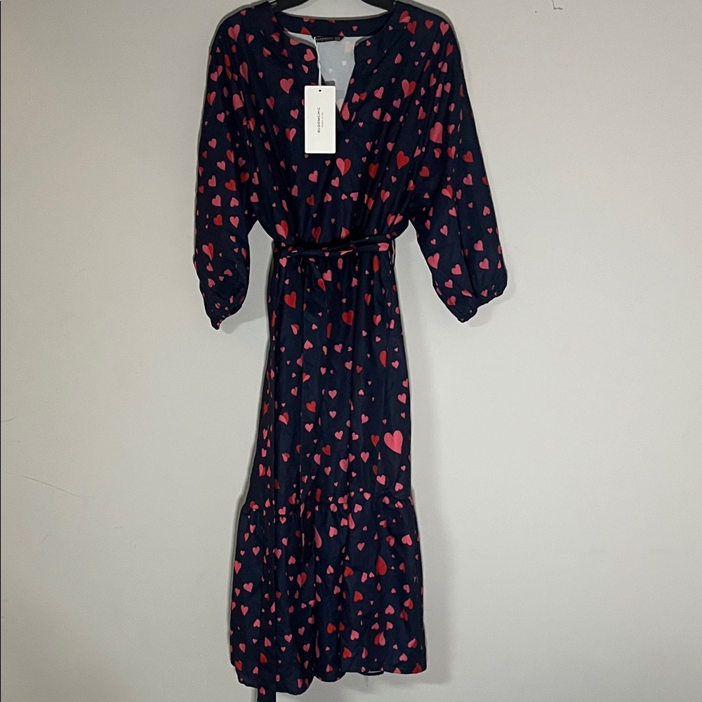 BloomChic Navy and Pink Heart Maxi Dress